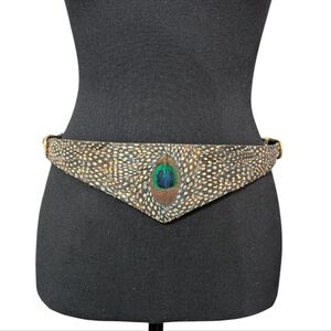 art 707 Vintage Genuine Peacock Feather Adjustable Women’s Belt Size S|M